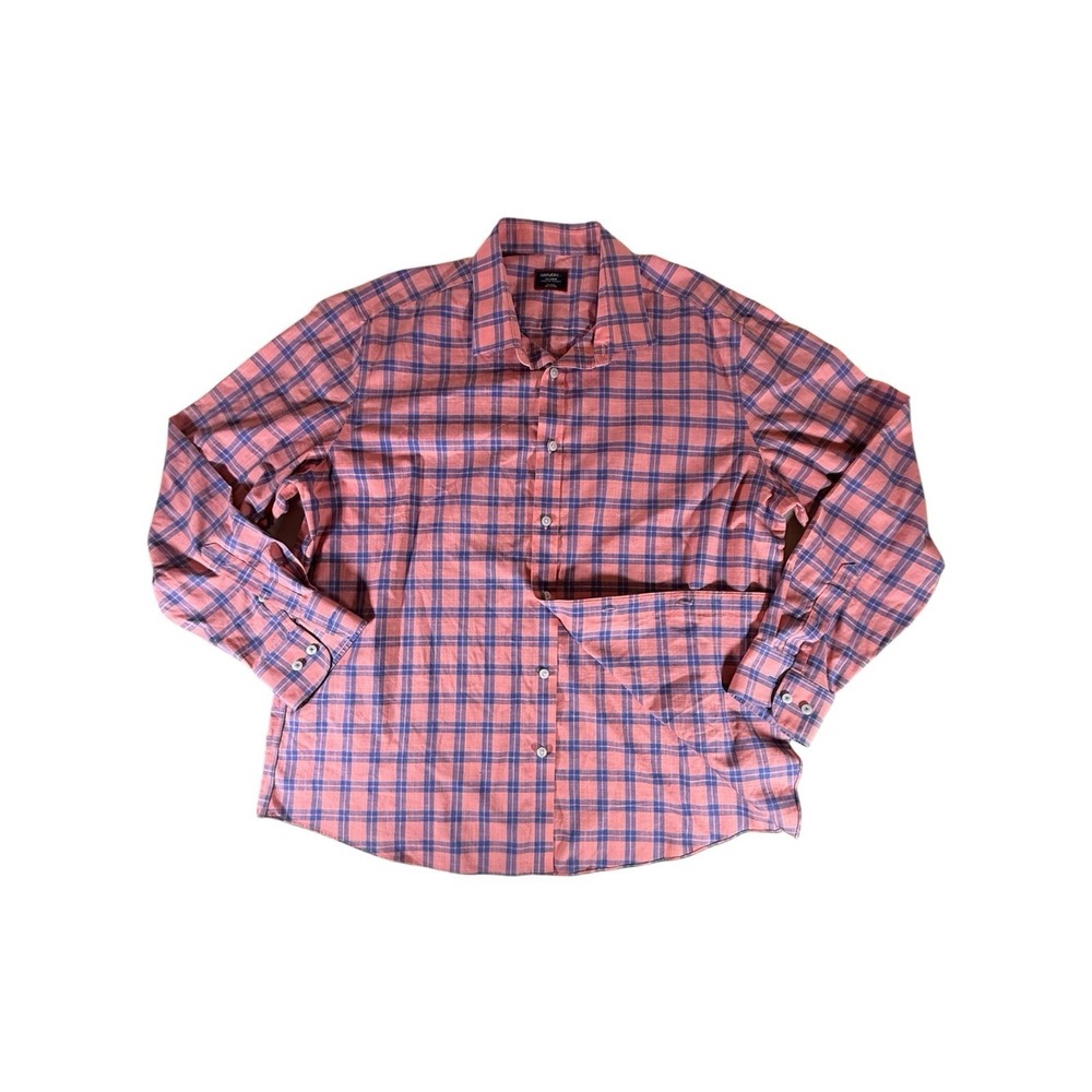 Untuckit Shirt Adult XXL Pink Windowpane Plaid Wrinkle Free Long Sleeve Mens